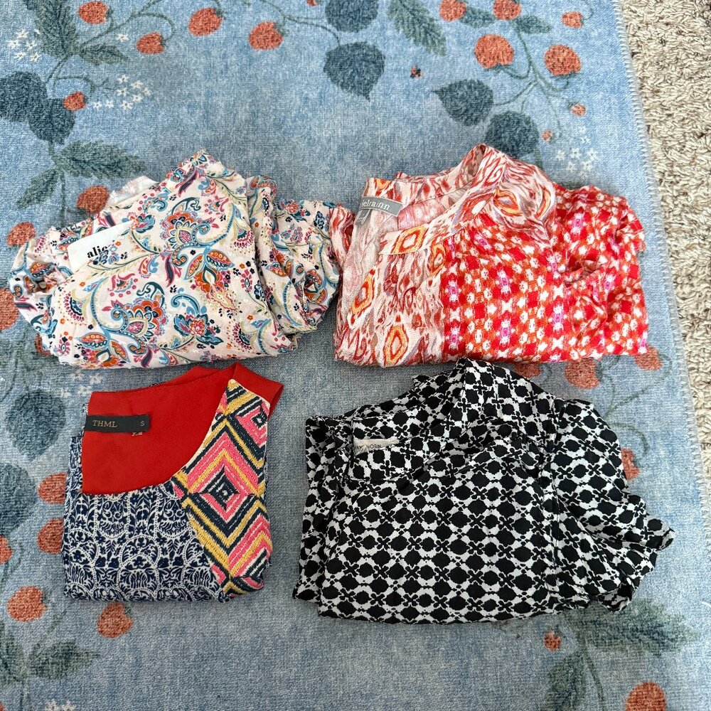 Lot of 4 Womens Top Small Boho Peasant Career Office Casual Capsule Bundle